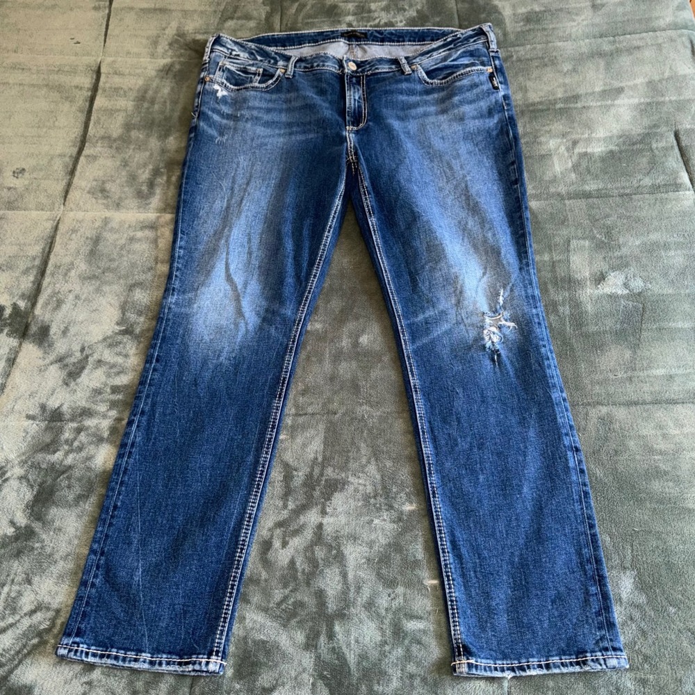 Silver Jeans Co Elyse Straight Leg Distressed Jeans Medium Wash Plus Size 20
